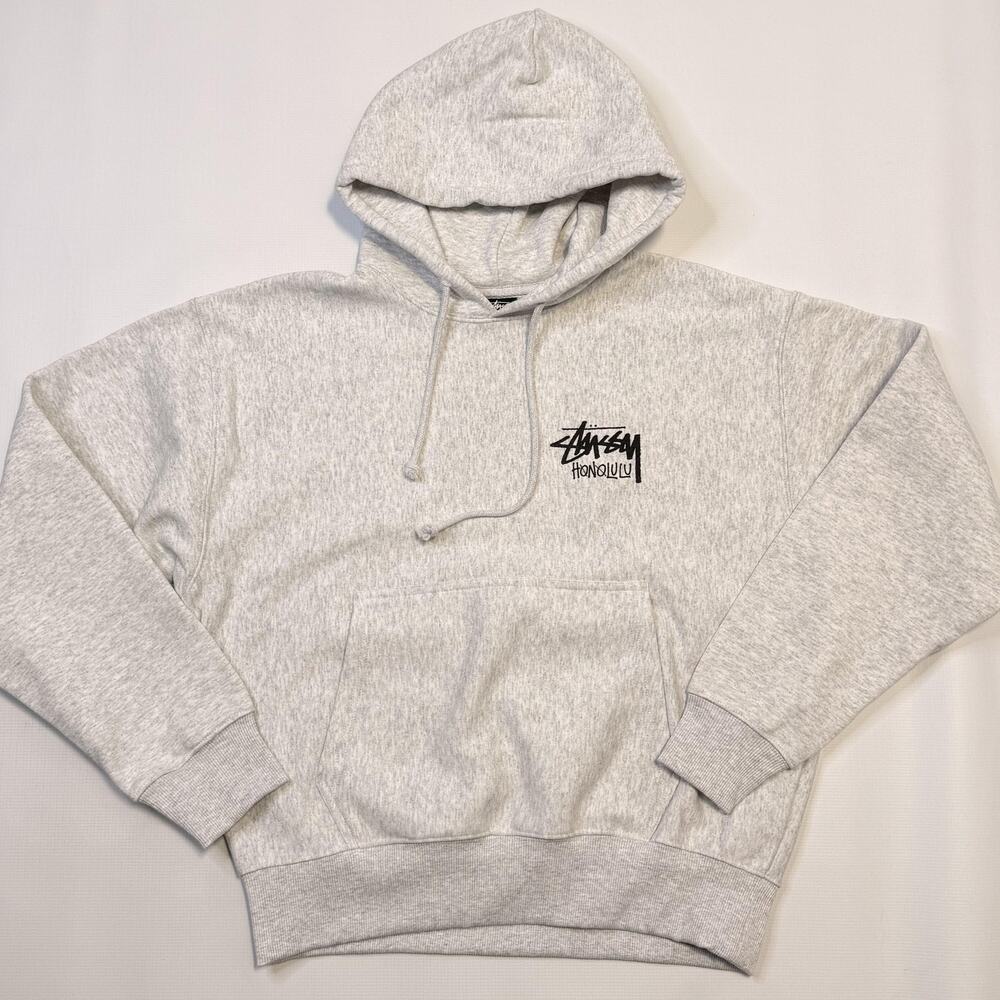 Stussy Hoodie Mens Medium Gray Stock Honolulu Pullover Fleece Sweatshirt Graphic - Picture 2 of 13